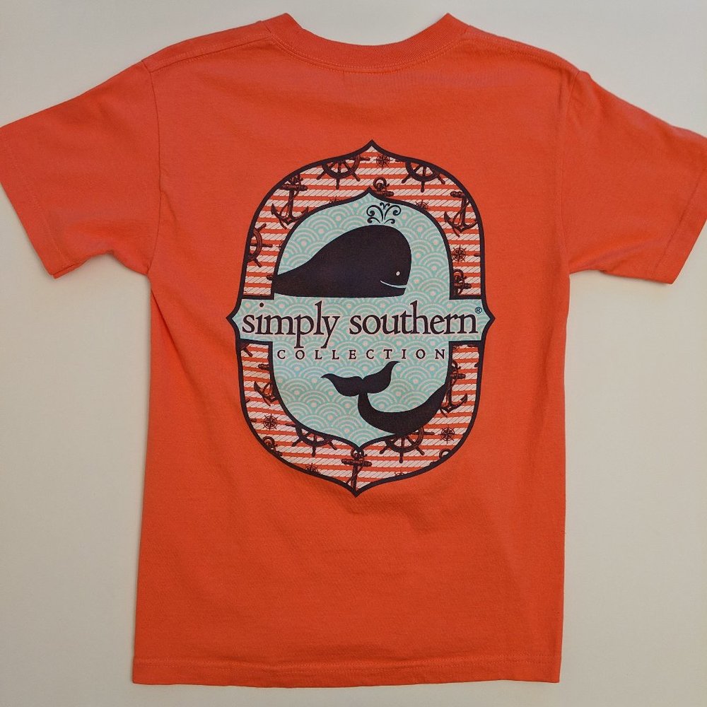 Simply Southern Preppy Coral Pink Whales Ocean Anchor T-Shirt Size Women's Small